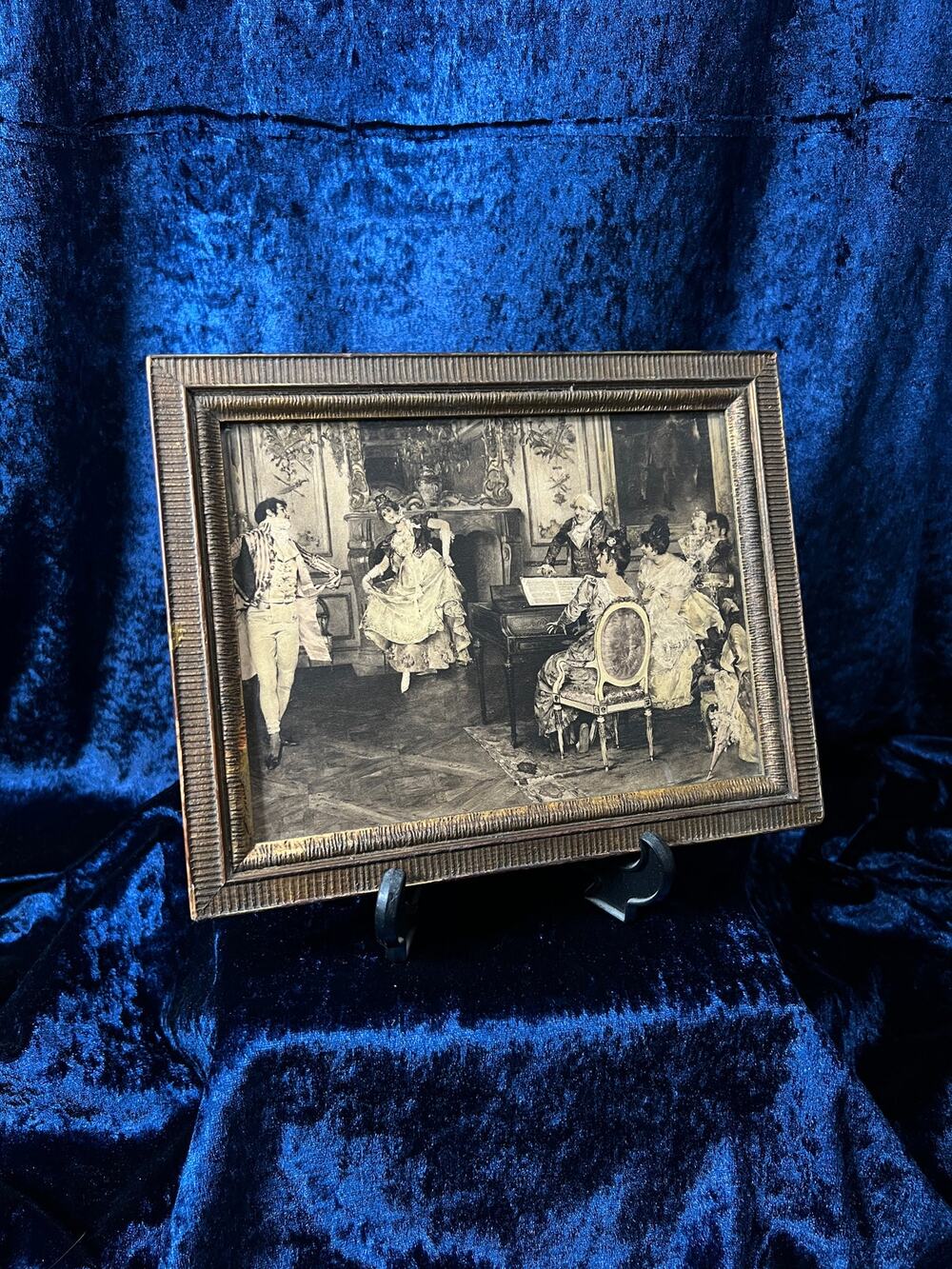 Vintage Double Sided Wood Frame - Victorian Parlor Print and Aged Mirror
